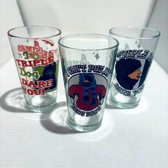 A CHRISTMAS STORY Movie Three 16oz Pint Drink Glasses. I Triple Dog Dare You! - Picture 2 of 11